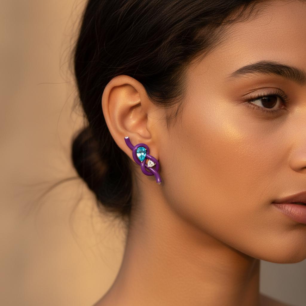 Orecchini con zircone e diamante, oro rosa 18 carati, Austy Lee in vendita 1