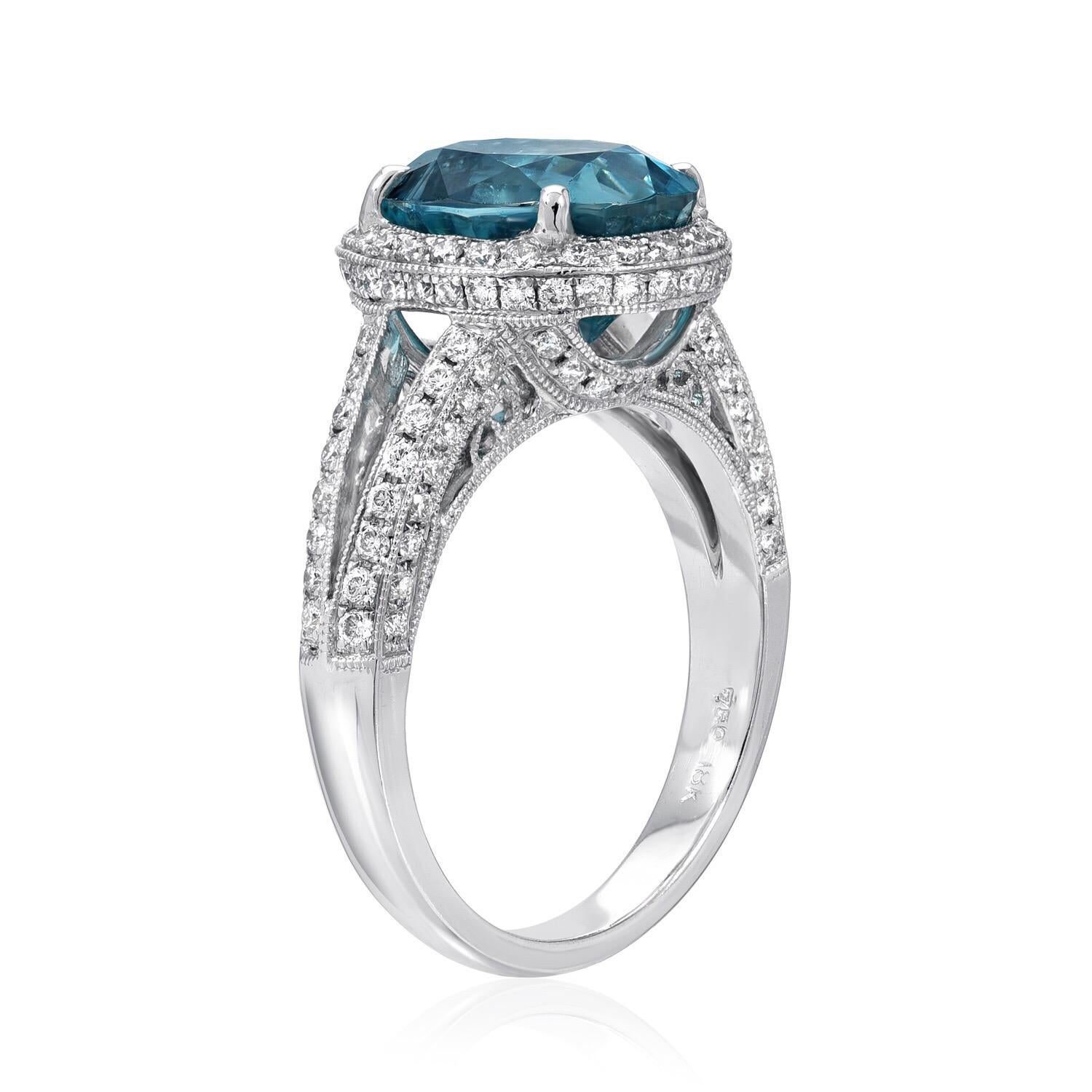 Oval Cut Blue Zircon Ring Oval 6.07 Carats