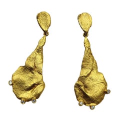 Zircon 24K Gold Plade Silver Contemporary Modern Artist Hand Made Stud Earrings