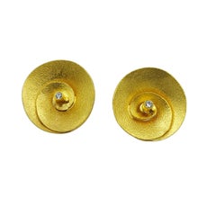 Zircon Gold Plate Silver Artist Hand Made Stud Earrings