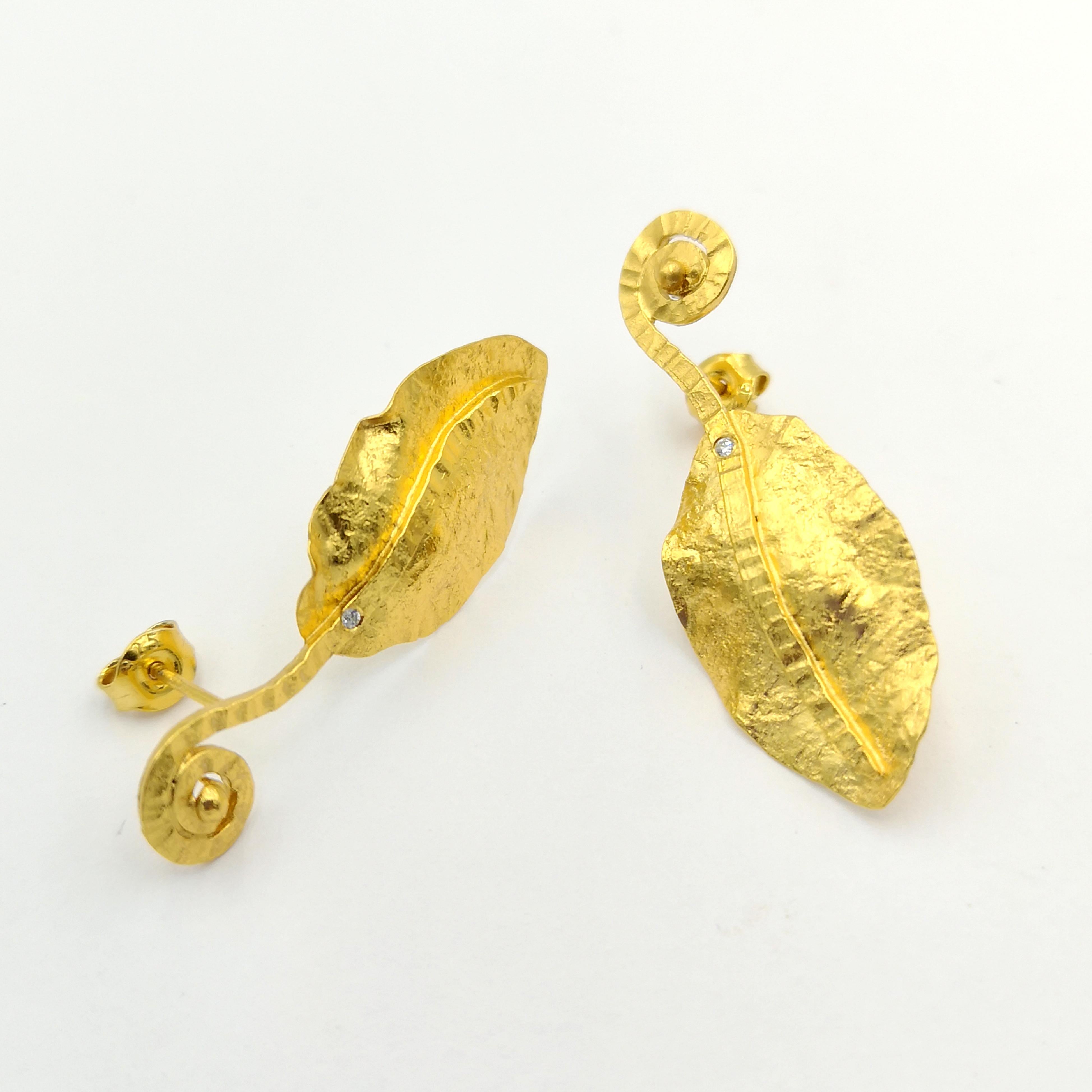 Zircon Gold Plate Silver Hand Made Artist Design Stud Earrings In New Condition For Sale In Warszawa, PL