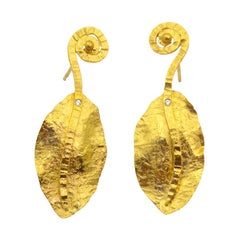 Zircon Gold Plate Silver Hand Made Artist Design Stud Earrings