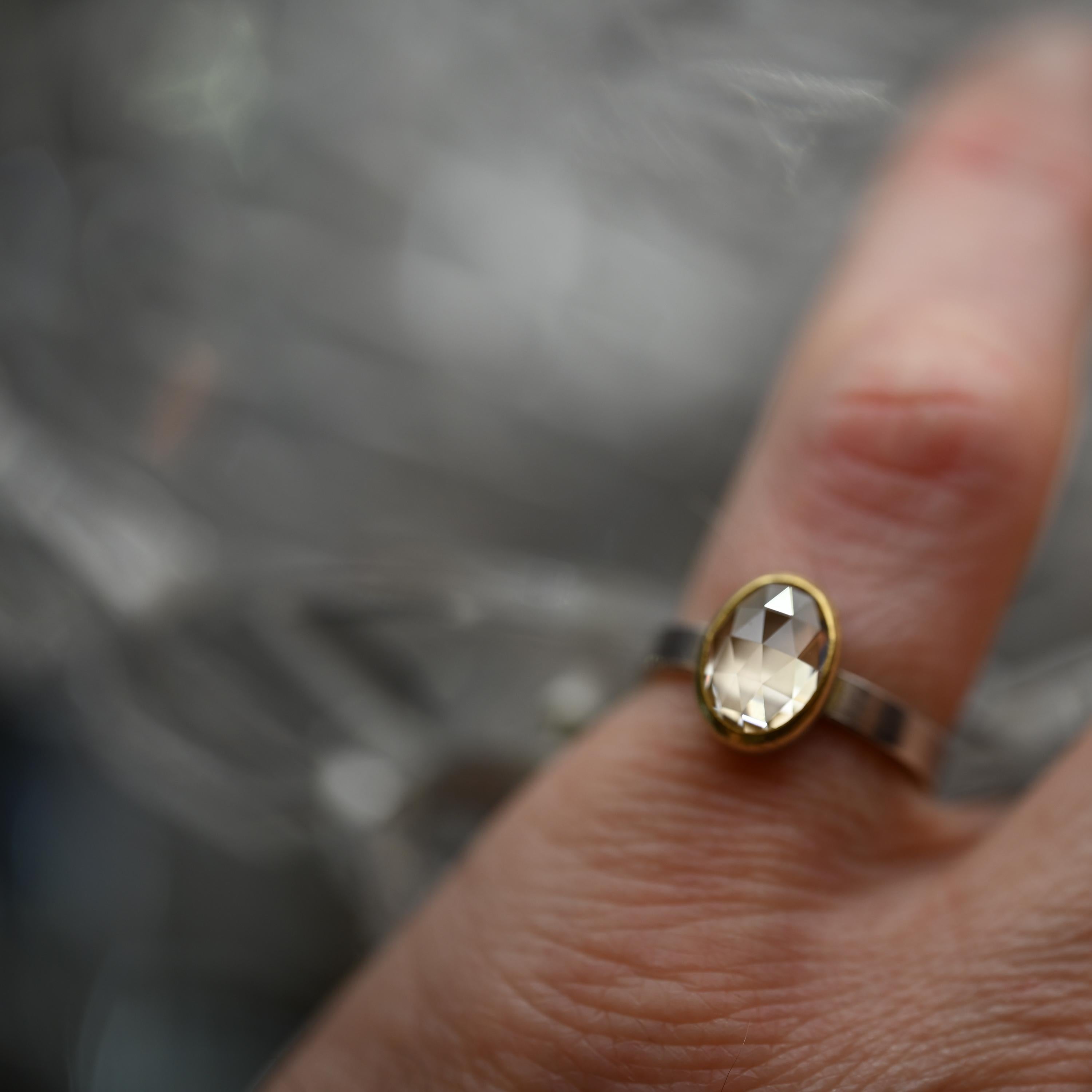 Anello con zircone, Sterlina, 22 carati, taglio rosa, misura 6.25, Unisex in vendita 5