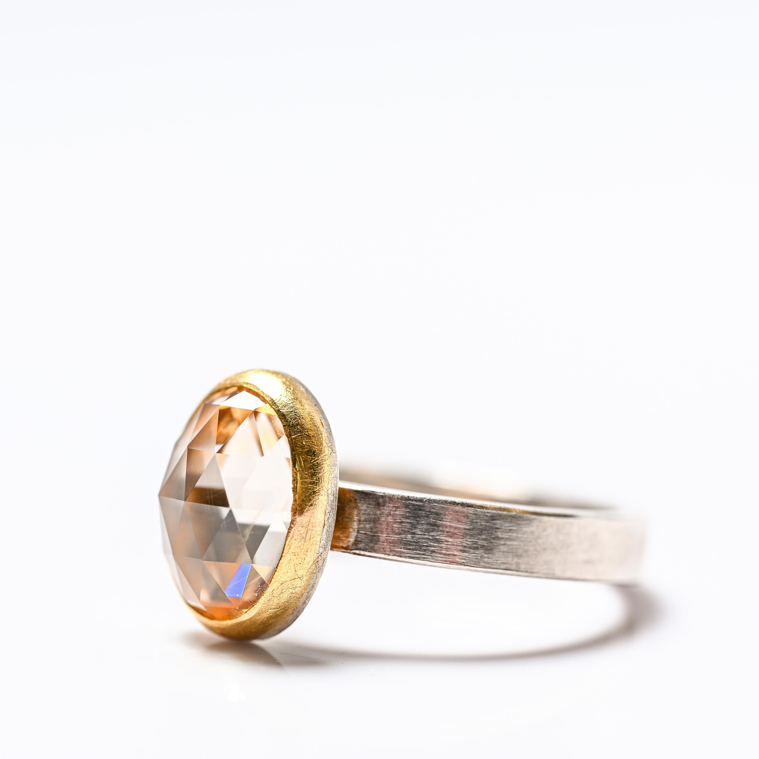 Artigiano Anello con zircone, Sterlina, 22 carati, taglio rosa, misura 6.25, Unisex in vendita