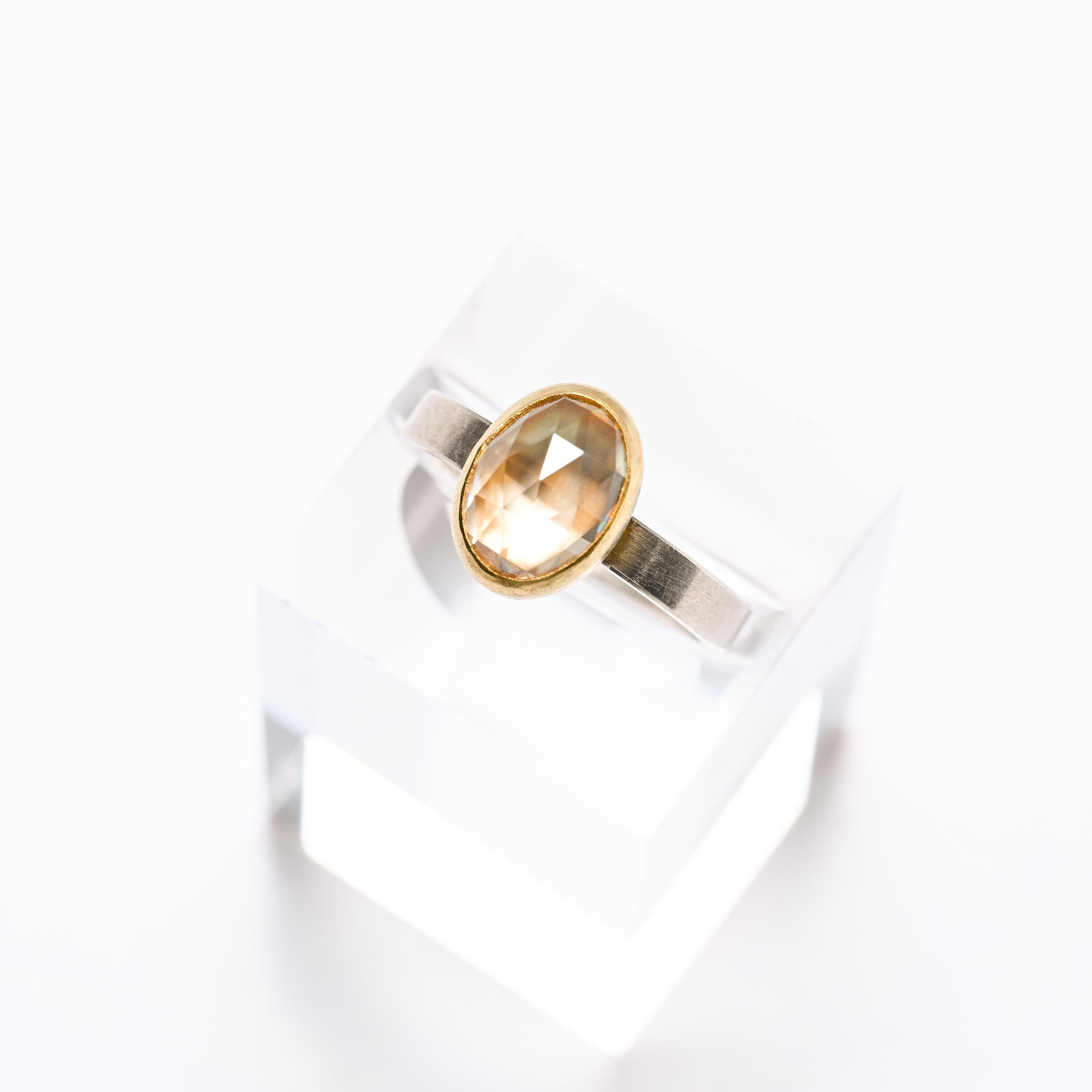 Anello con zircone, Sterlina, 22 carati, taglio rosa, misura 6.25, Unisex in vendita 1