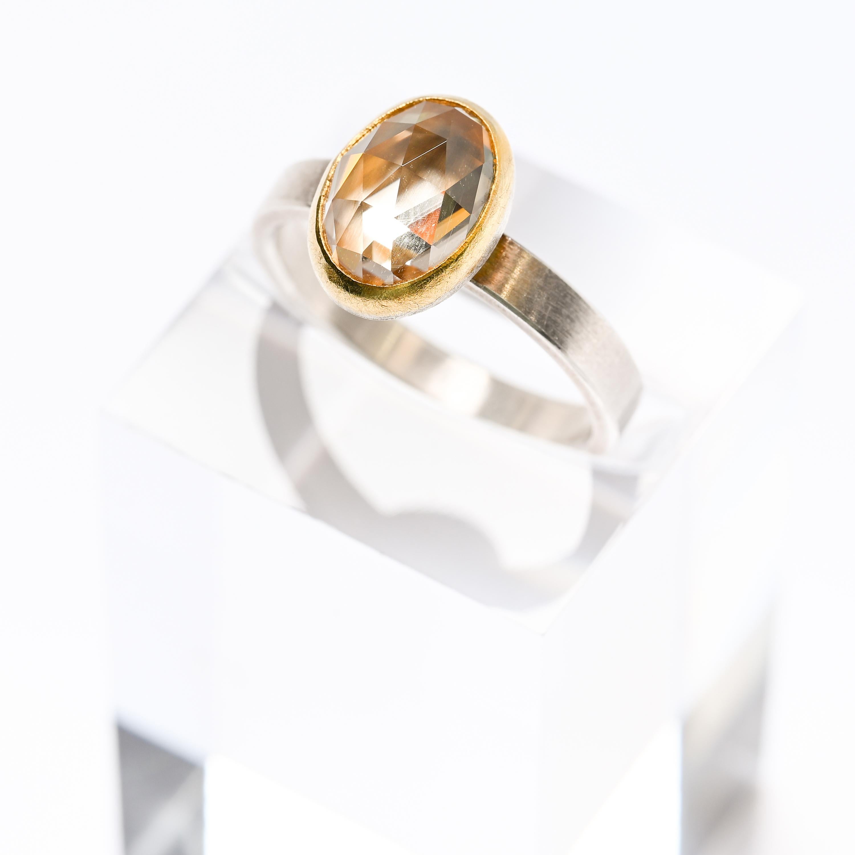 Anello con zircone, Sterlina, 22 carati, taglio rosa, misura 6.25, Unisex in vendita 2