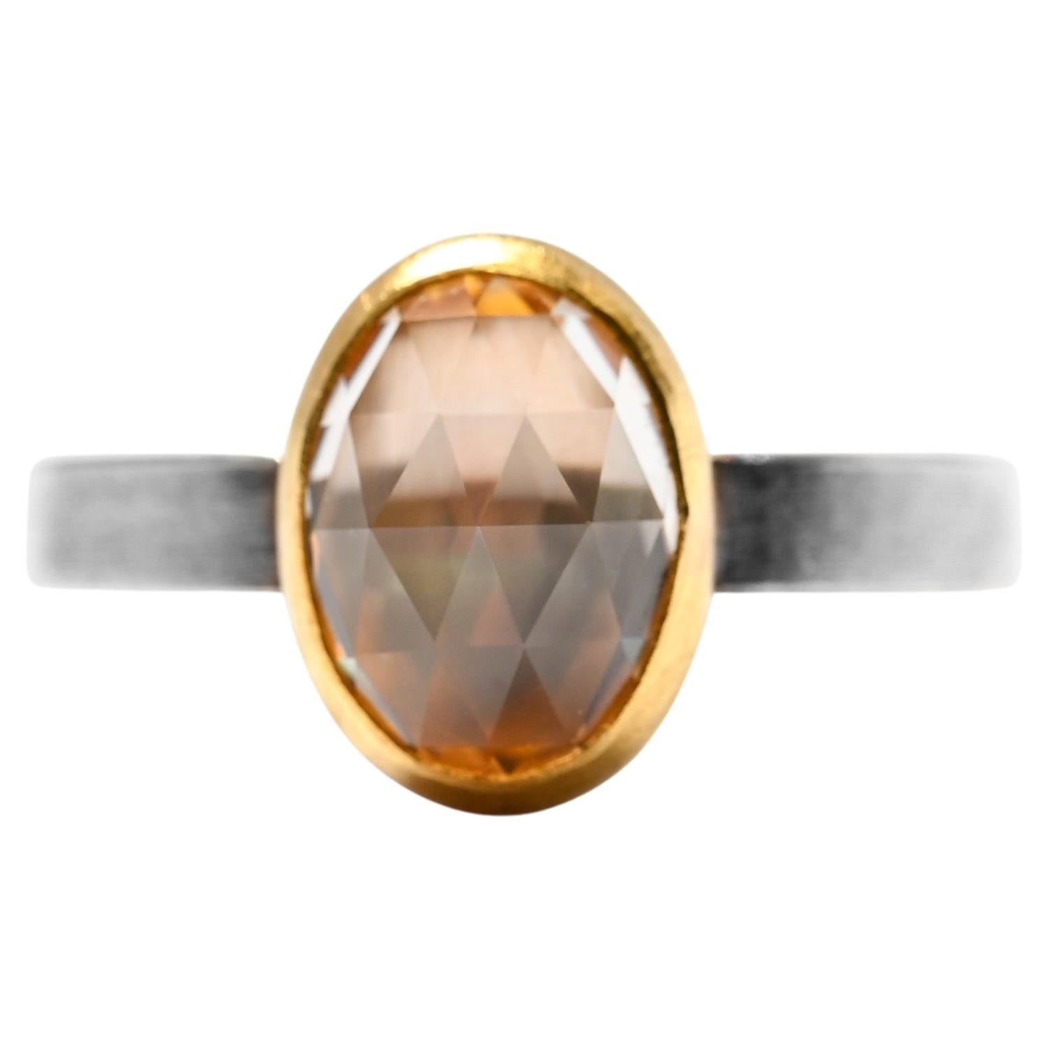 Anello con zircone, Sterlina, 22 carati, taglio rosa, misura 6.25, Unisex in vendita
