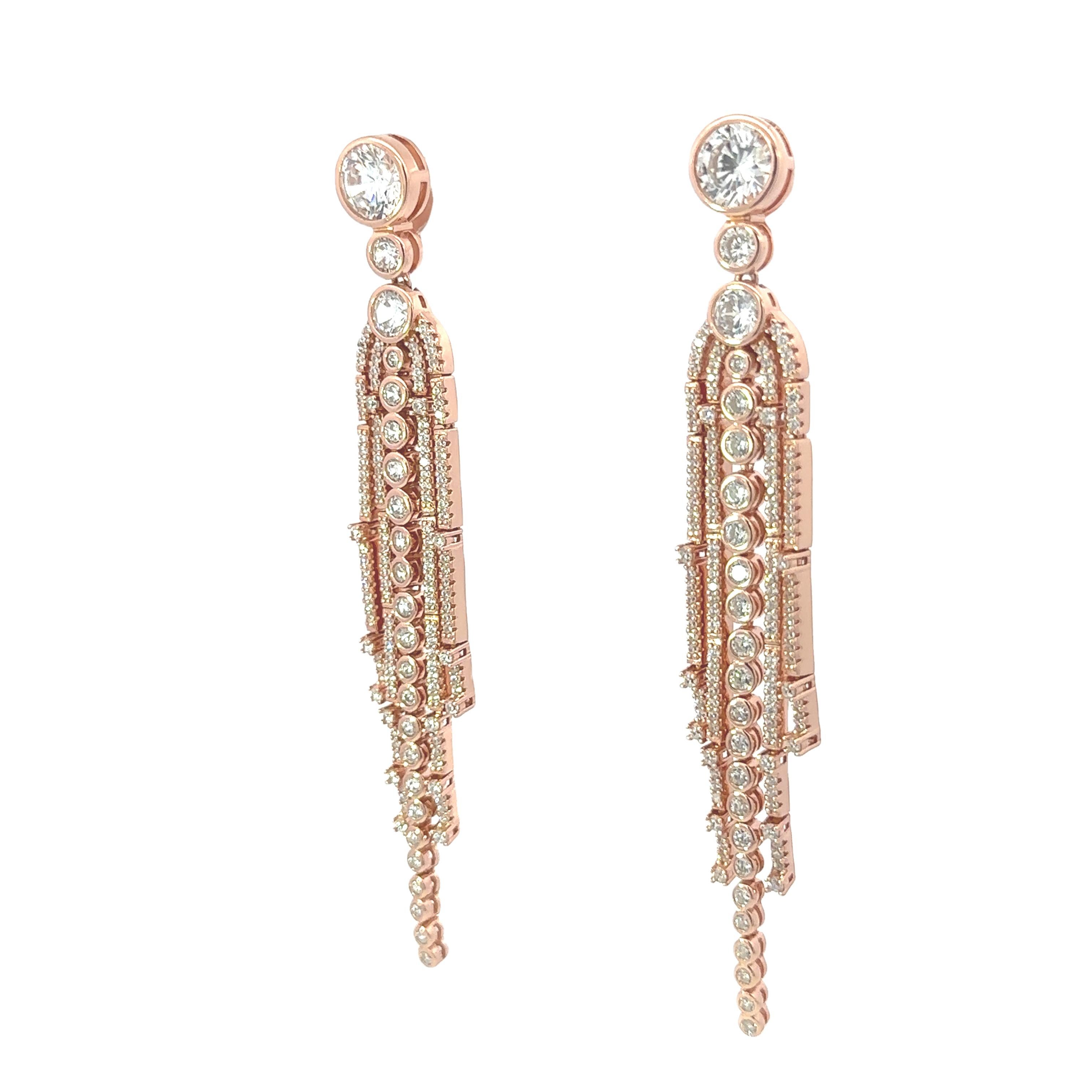 Art Deco Zircon Shoulder Long Dangle Earrings for Engagement in 925 Sterling Silver For Sale