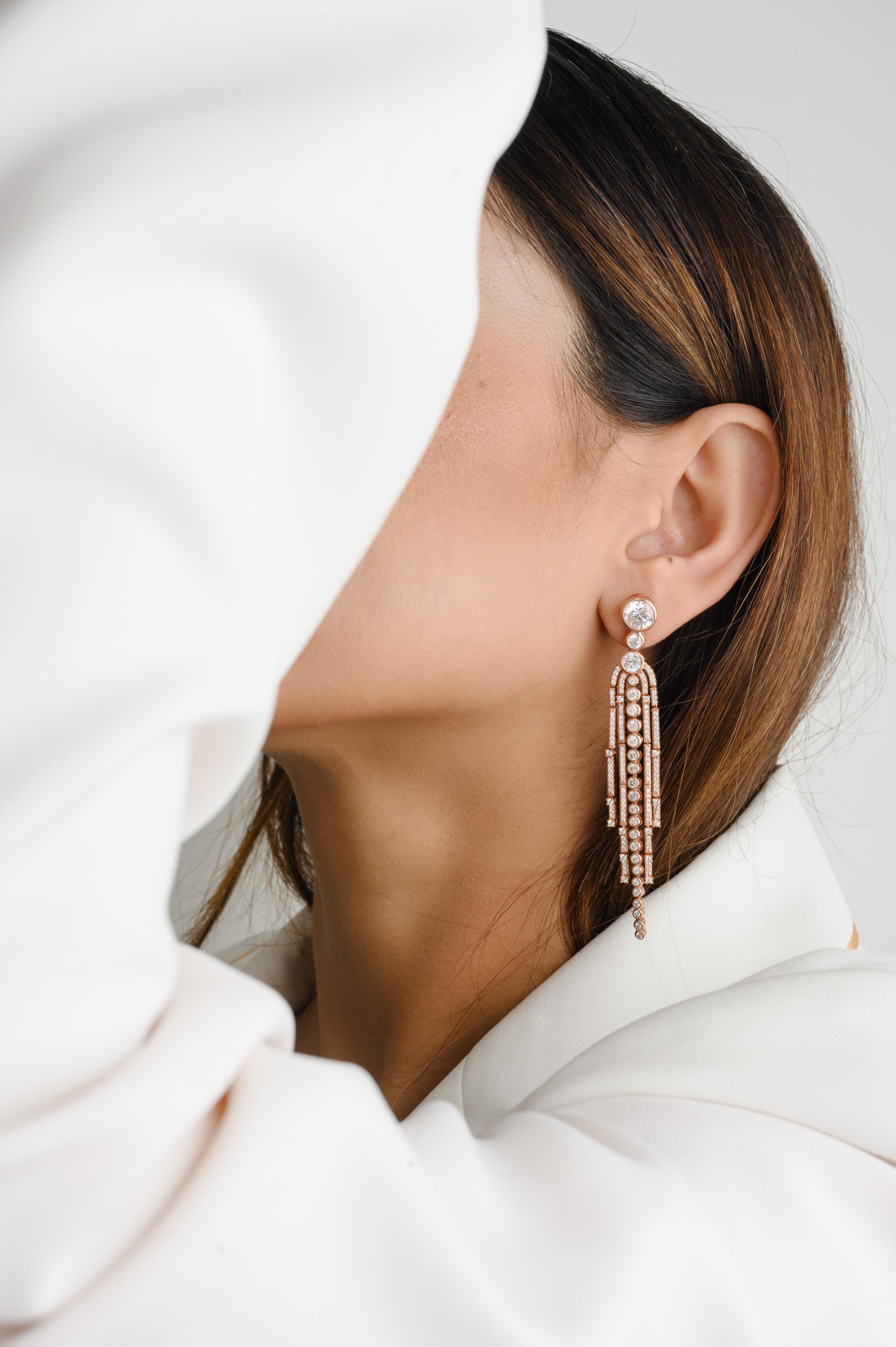 Round Cut Zircon Shoulder Long Dangle Earrings for Engagement in 925 Sterling Silver For Sale