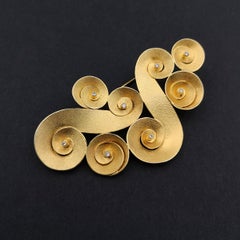 Zircon Silver 24K Gold Plate Contemporary Modern Hand Made Artist Design Brooch