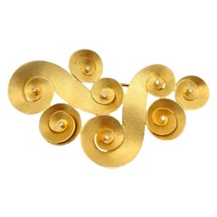 Zircon Silver 24K Gold Plate Contemporary Modern Hand Made Artist Design Brooch
