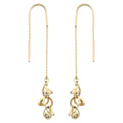 Zircon Threader Dangle Earrings in 14K Solid Yellow Gold