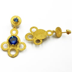 Zirconia 24 K Gold Plate Silver Contemporary Modern Earrings