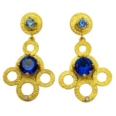 Zirconia 24 K Gold Plate Silver Contemporary Modern Earrings