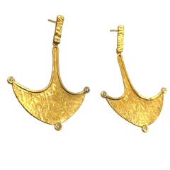 Zirconia 24 K Gold Plate Silver Contemporary Modern Earrings