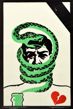 Original Vintage Poster Green Serpent Vodka Anti Alcoholism USSR Health Campaign