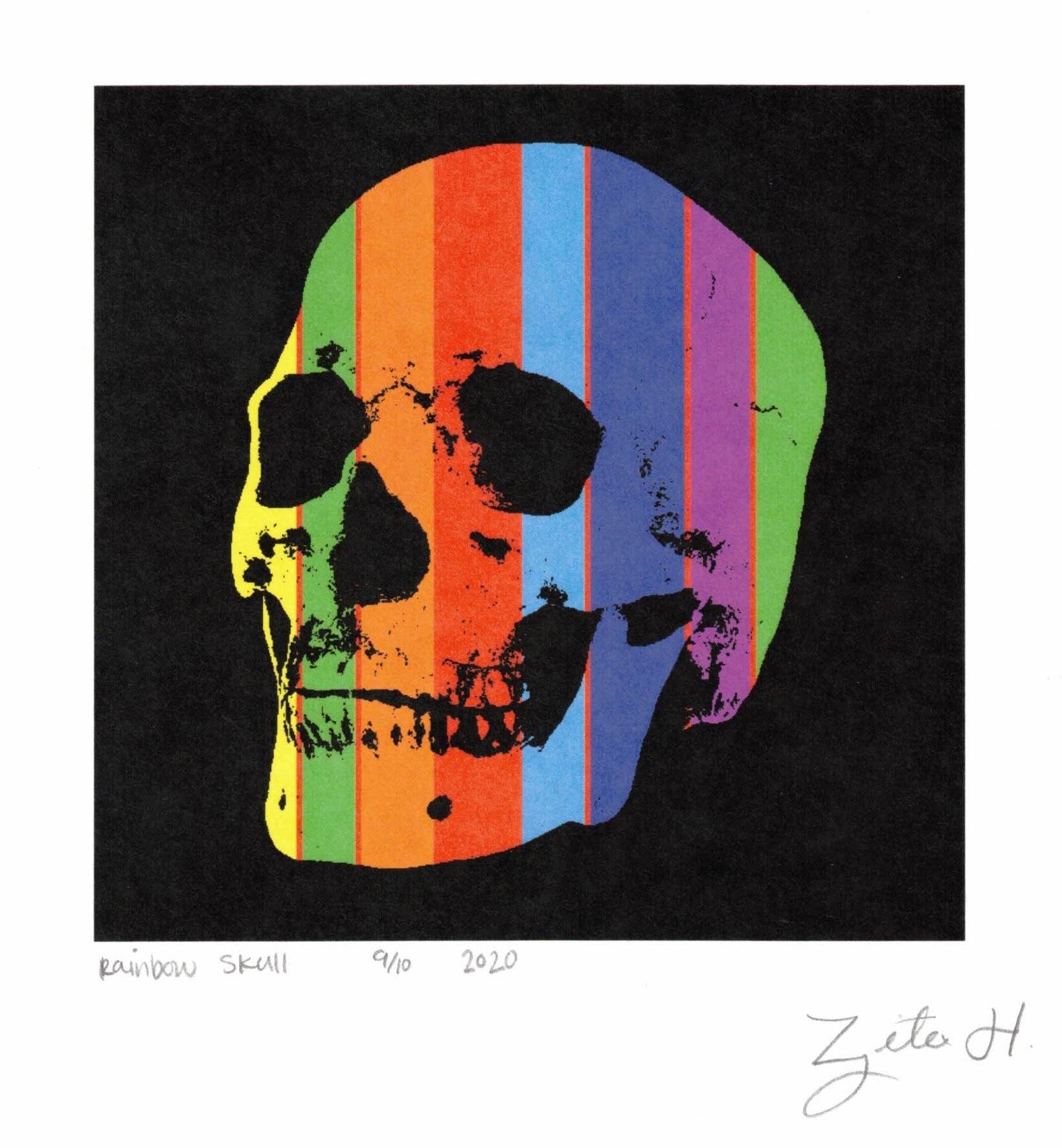 Zita Hastings, American, b.1996

Rainbow Skull, 9/10, Print Year: 2020, Printed on 11x8.5 inch card stock, image size is approx 4.5x4.5 inches. Hand Signed in Pencil.

Artist Biography:
Zita Hastings is an American artist of Native American, Mexican