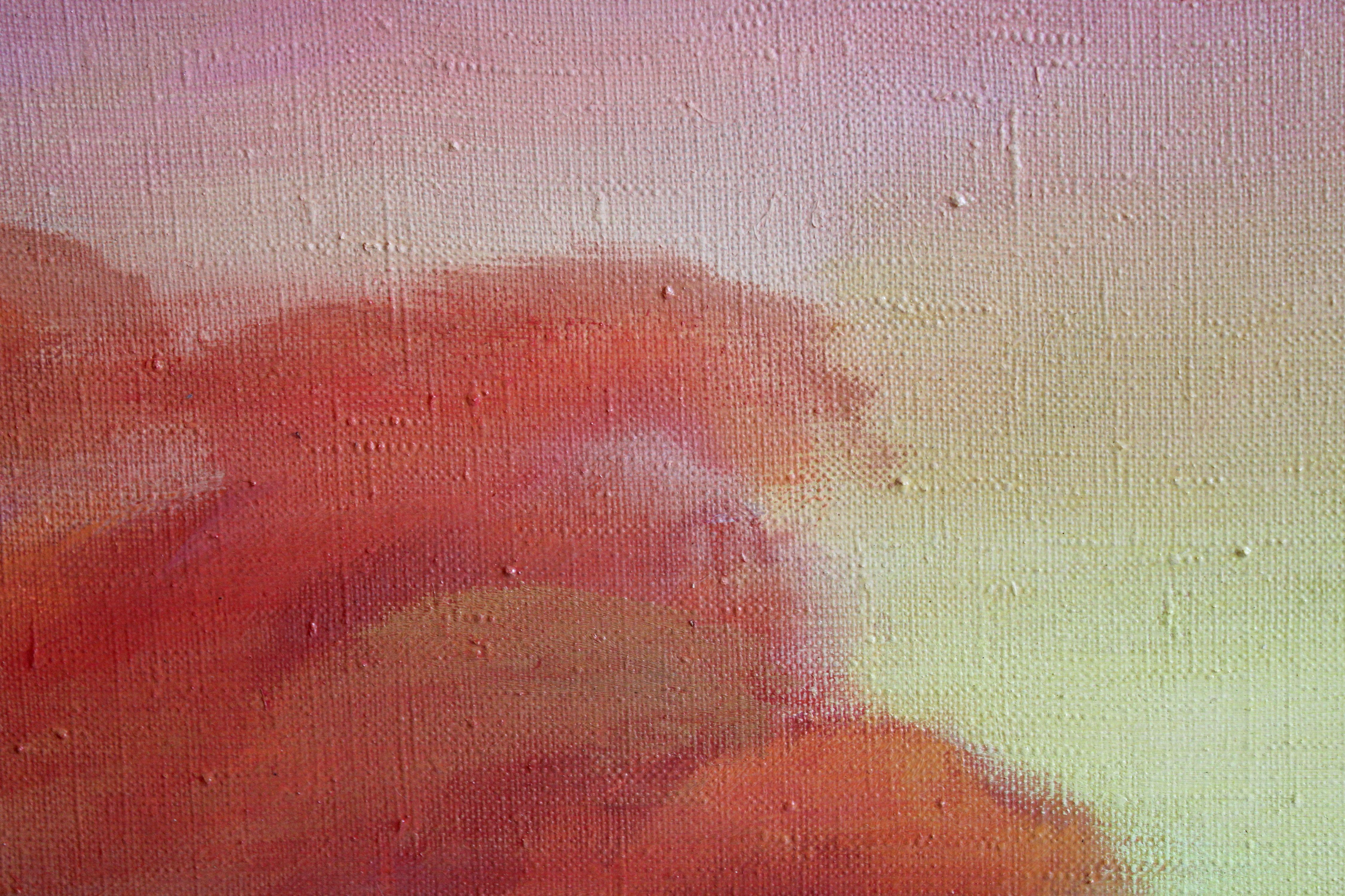 Caballos del sol. Óleo sobre lienzo, 80x120 cm - Animal Painting Naranja de Zita Sudnika