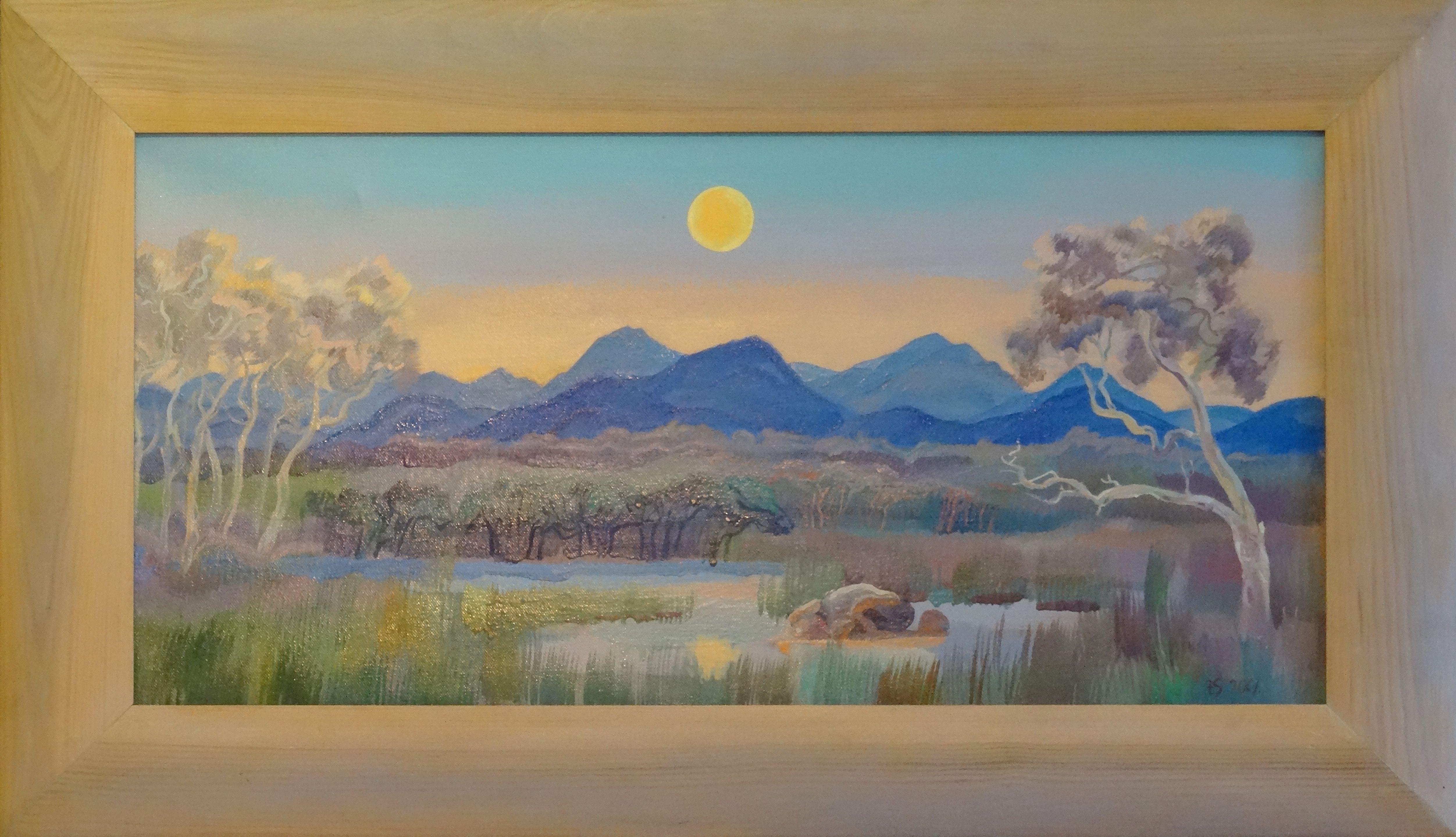 Mondschein. Öl auf Leinwand, 37x75 cm – Painting von Zita Sudnika