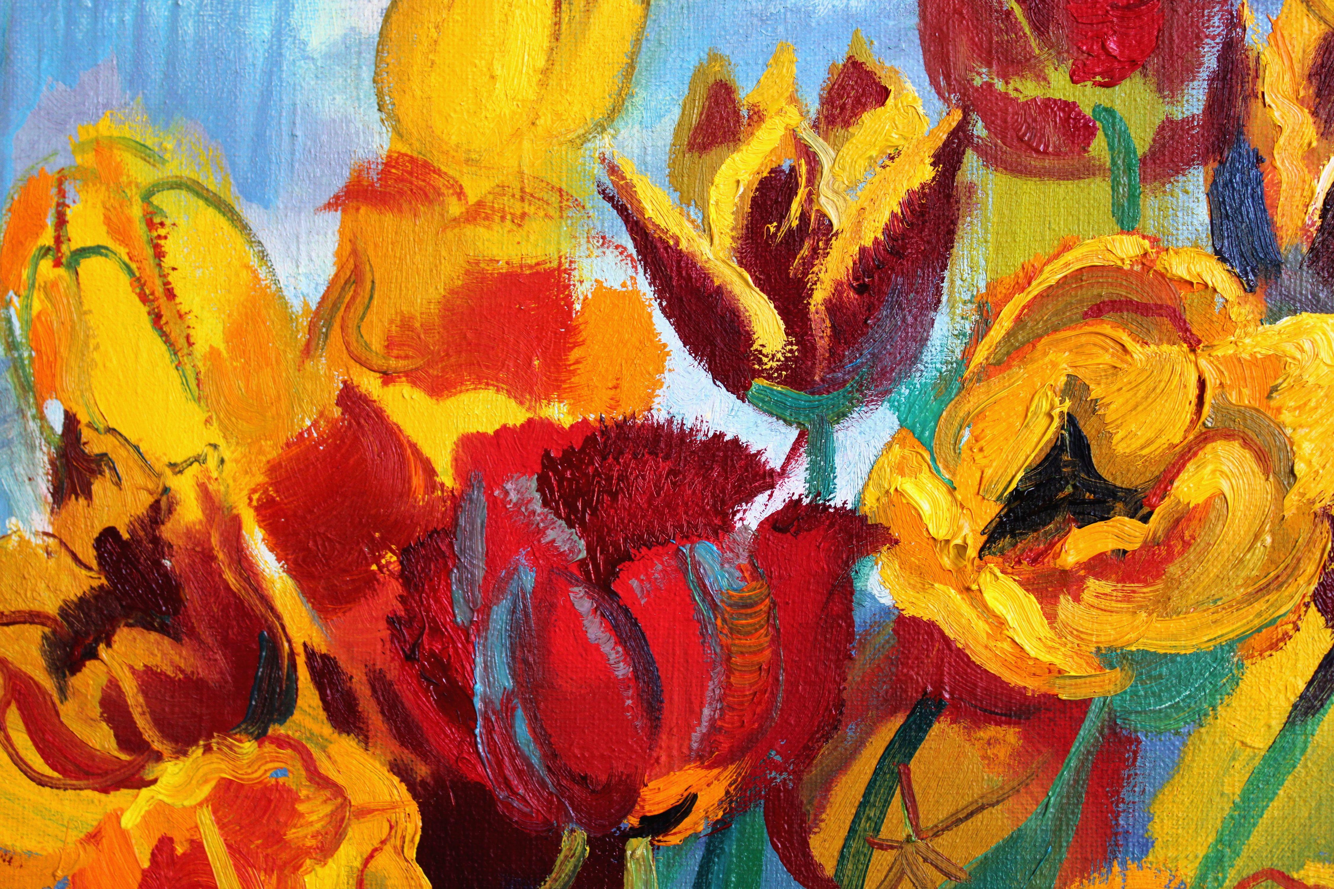 Tulpen mit einem Regenbogen. Öl auf Leinwand, 70x80 cm, Öl im Angebot 5