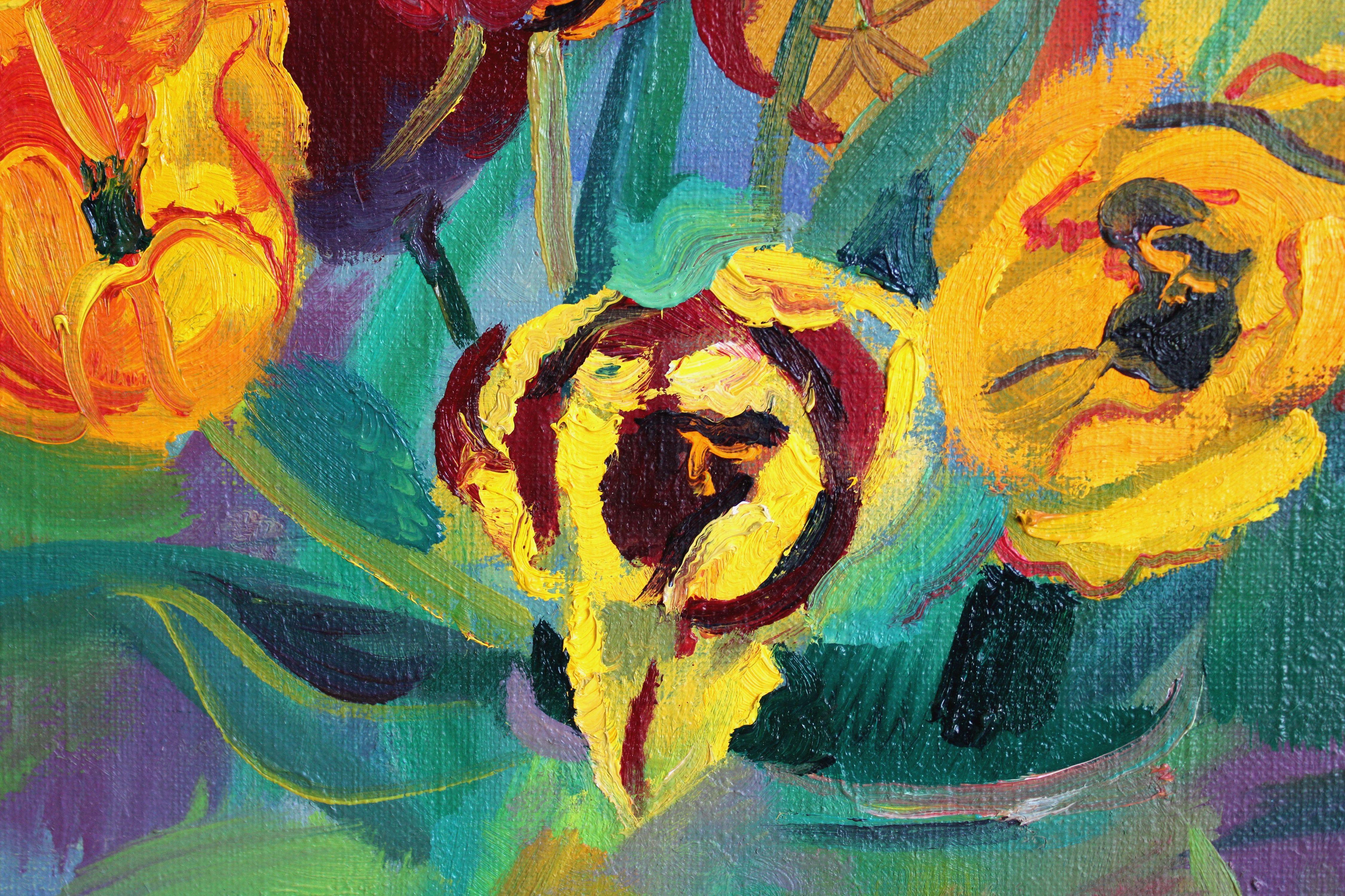 Tulpen mit einem Regenbogen. Öl auf Leinwand, 70x80 cm, Öl im Angebot 3