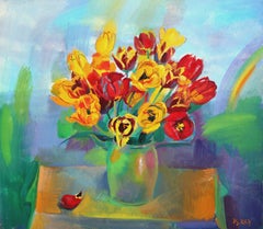 Tulips with a rainbow. Oil on canvas, 70x80 cm