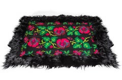 "Zitanpixel Dark Pink Roses" Hand Knotted Sheep Wool Gipsy Style Rug