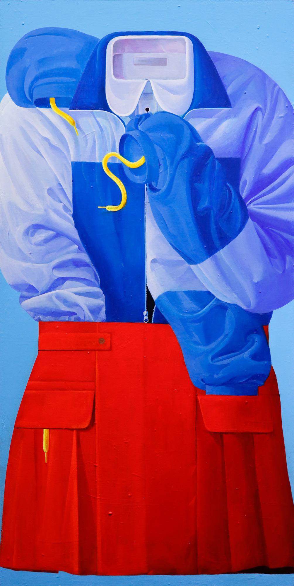 „Nothing Up My Sleeve“ Jacke und Schuhjacke mit Motiv, Kleidung, Acrylgemälde – Painting von Ziui Chen