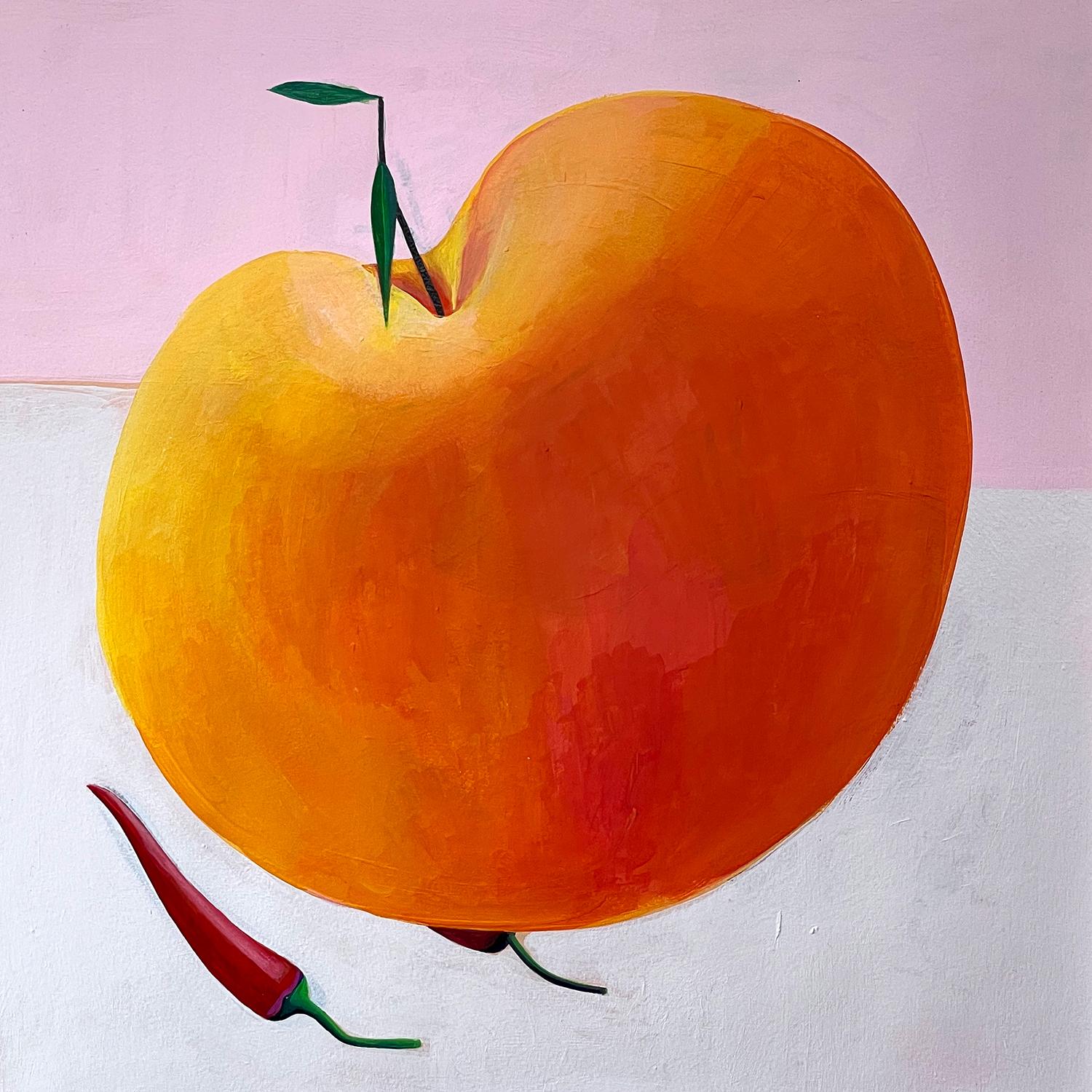 Ziui Vance Still-Life Painting - Peach N' Peppers, Original Painting