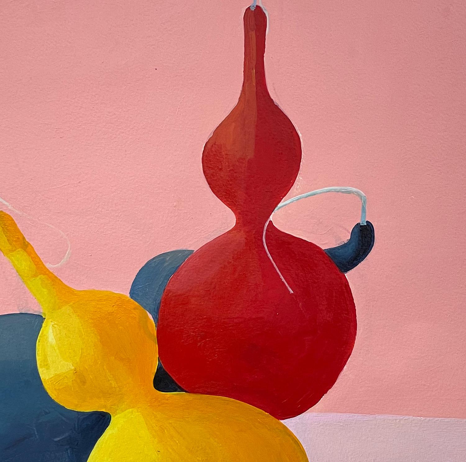 <p>Artist Comments<br />In this modern minimalistic still life, artist Ziui Vance paints a group of gourds in yellow, red, and blue against a pink pastel tone. 