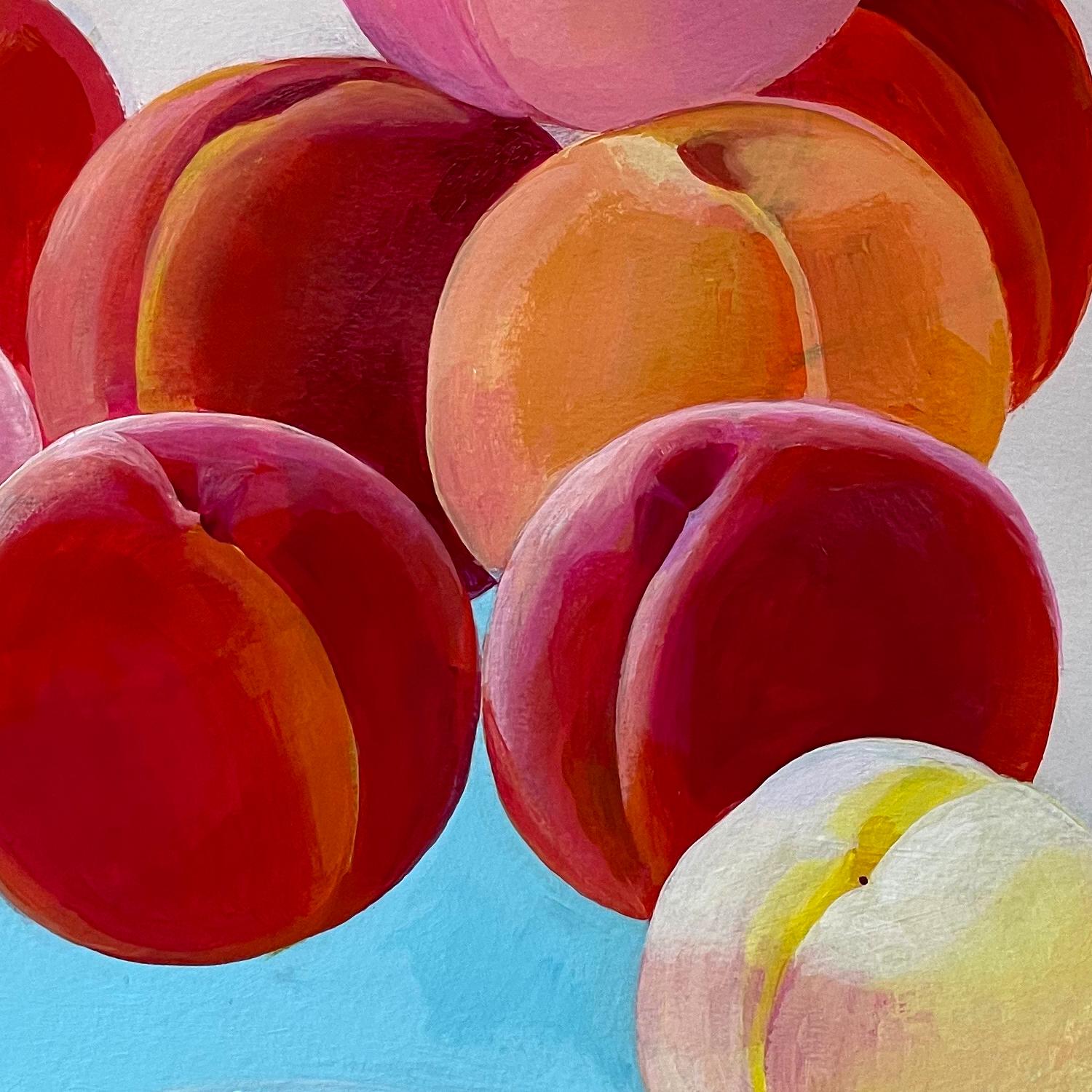 Tumbling Peaches, Original Painting - Gray Still-Life Painting by Ziui Vance