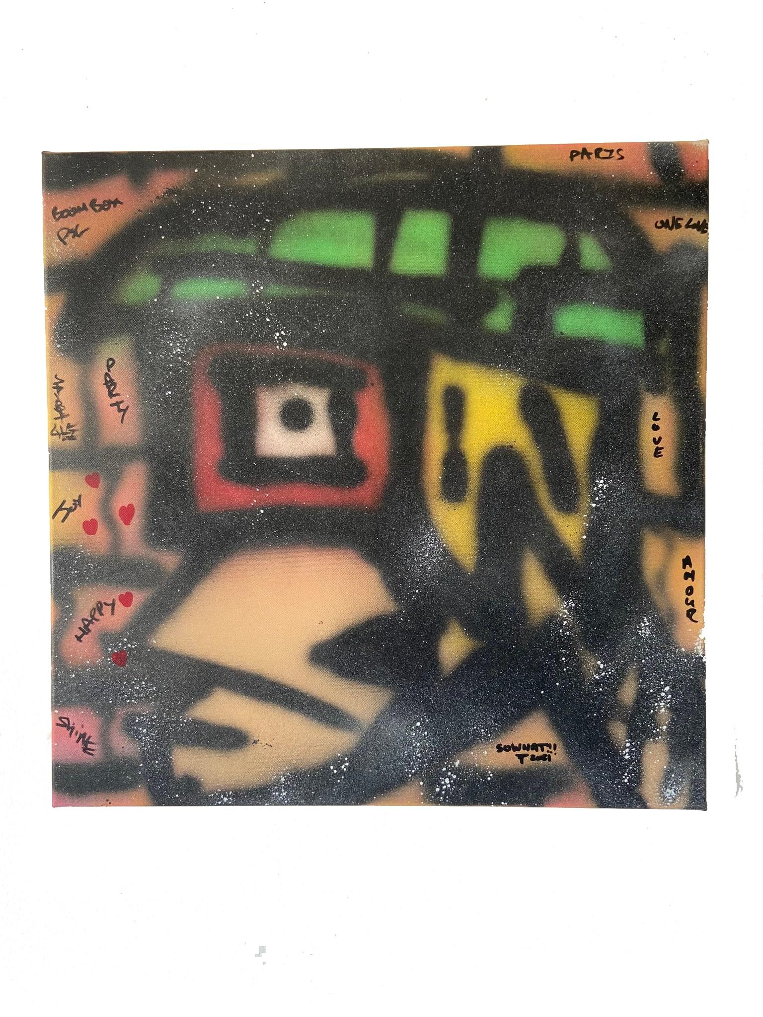 Pintura en spray y rotuladores acrílicos sobre lienzo

Ziv Lahat alias SOWHAT!!! es un artista israelí nacido en 1981 en Abiyán, Costa de Marfil, de padres israelíes de origen egipcio y tunecino, que vive y trabaja en Hezrliva, Israel. He nos envía
