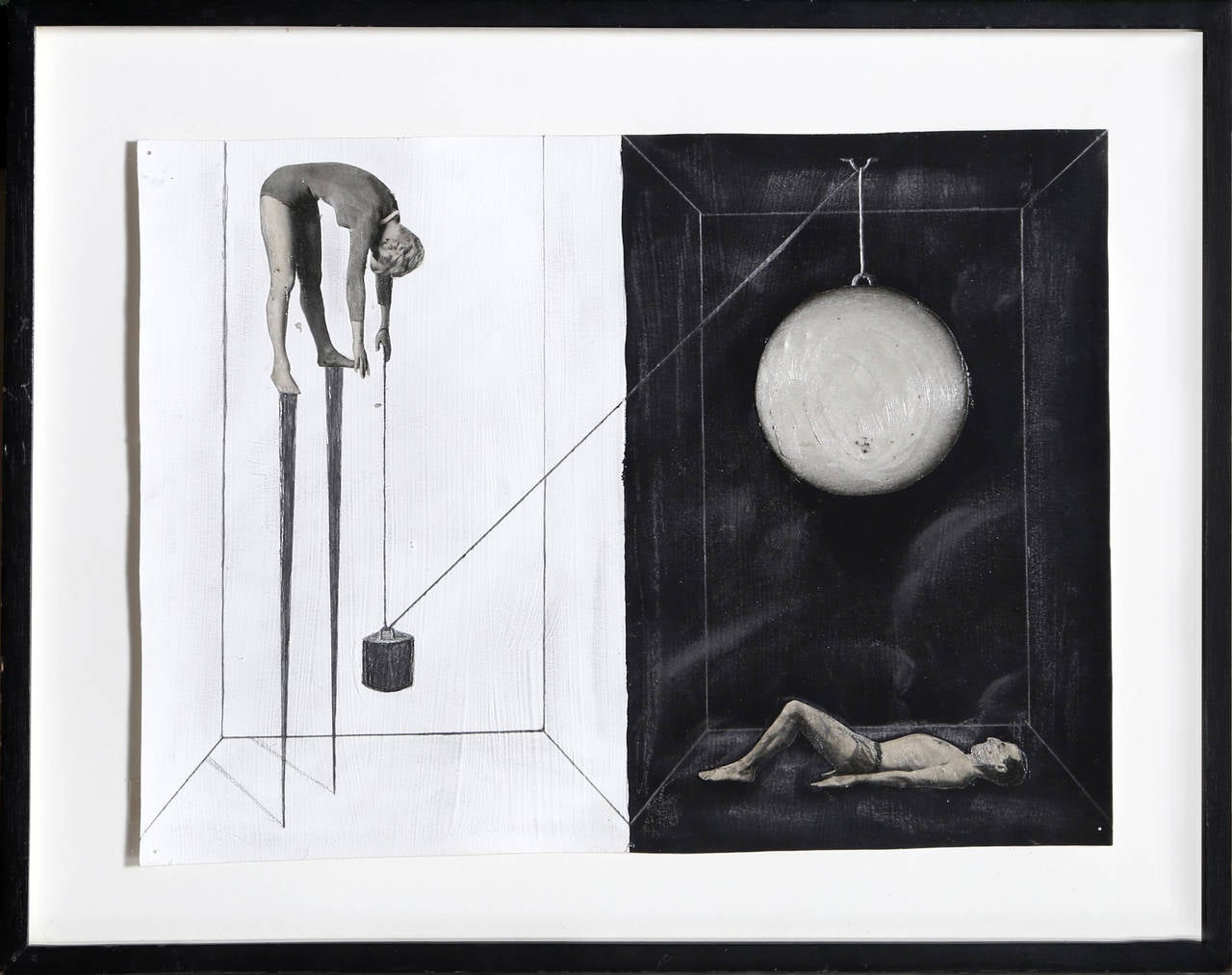Untitled - Pulley System, Surrealist Mixed Media on Paper by Zizi Raymond