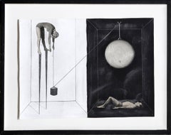 Vintage Untitled - Pulley System, Surrealist Mixed Media on Paper by Zizi Raymond