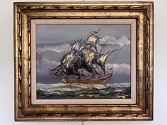 Vintage Seascape Oil Painting on Canvas Signed Zizza  Framed, Nautical Art
