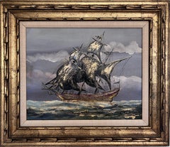 Vintage Seascape Oil Painting on Canvas Signed Zizza  Framed, Nautical Art