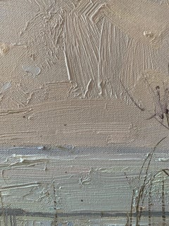 Mist Over The Sea - Landscape Painting Colors Blue White Yellow Brown Green