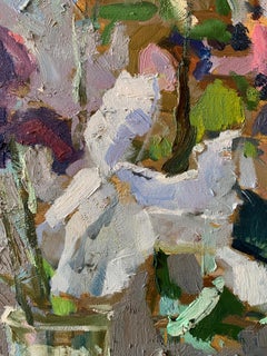 Scent of May - Still Life Oil Canvas Painting Purple Blue White Brown Yellow