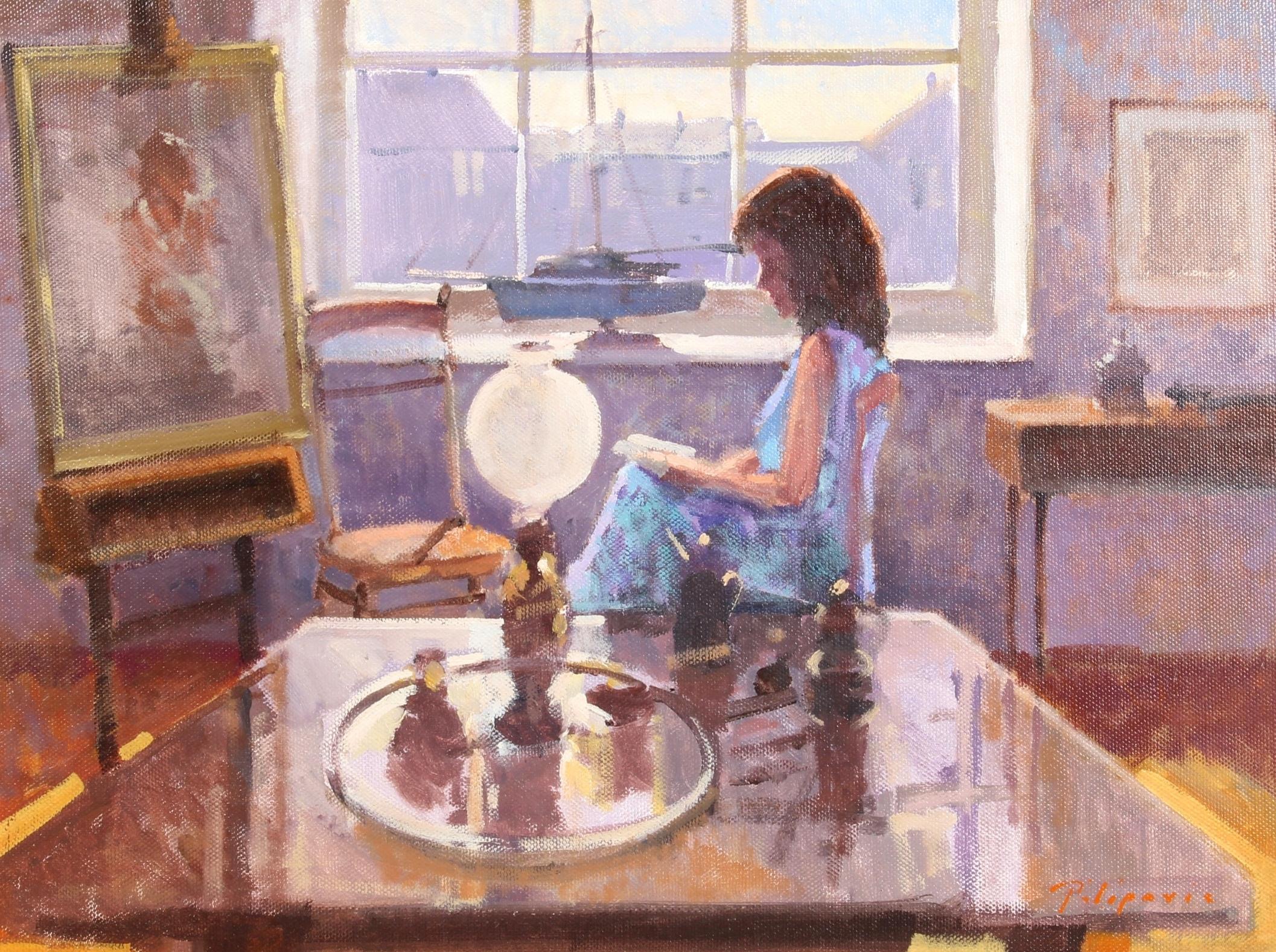 Lady in the Artist's Studio – Schönes appliziertes Lichtporträt, Ölgemälde – Painting von Zlatan Pilipovic