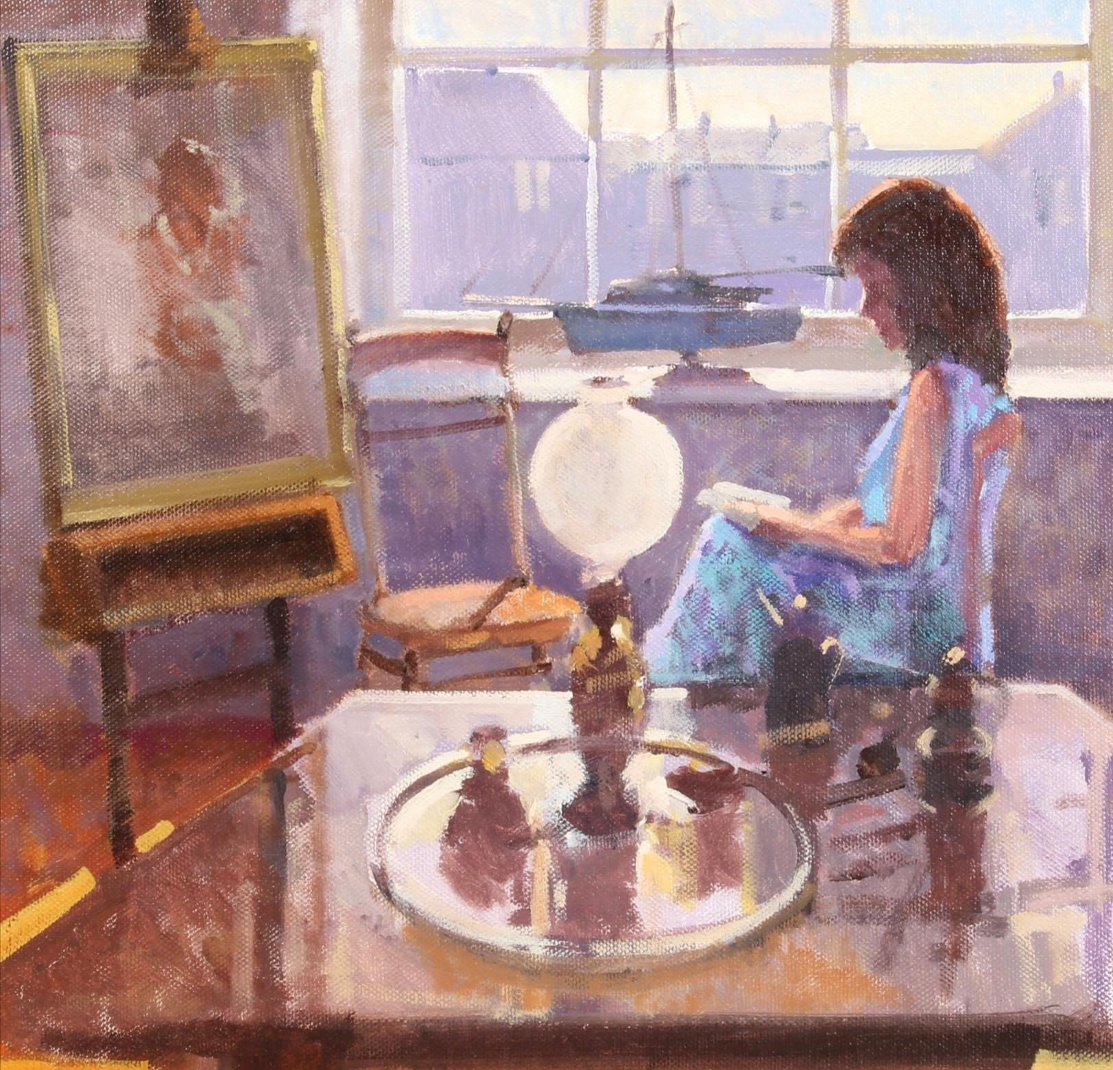 Lady in the Artist's Studio – Schönes appliziertes Lichtporträt, Ölgemälde (Impressionismus), Painting, von Zlatan Pilipovic