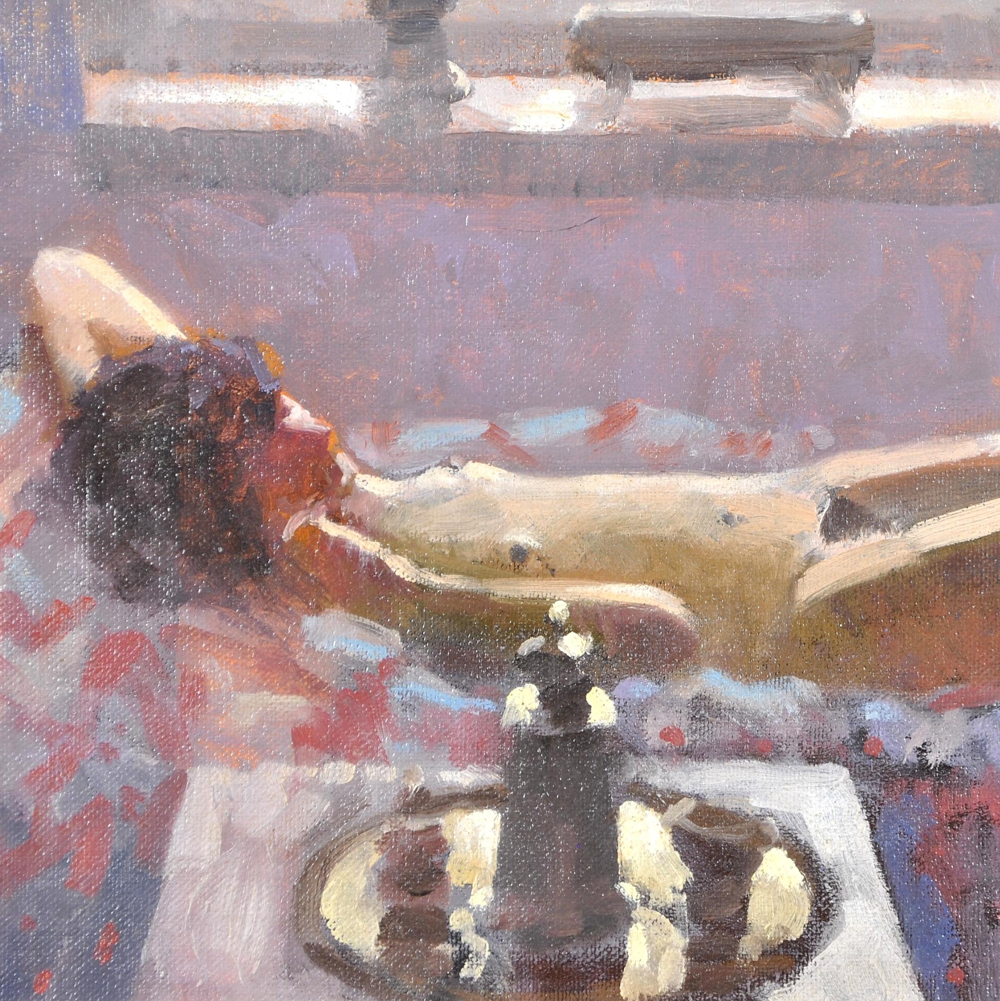 Akt im liegenden Akt – Lady in the Artist's Studio, Ölgemälde mit appliziertem Licht (Impressionismus), Painting, von Zlatan Pilipovic