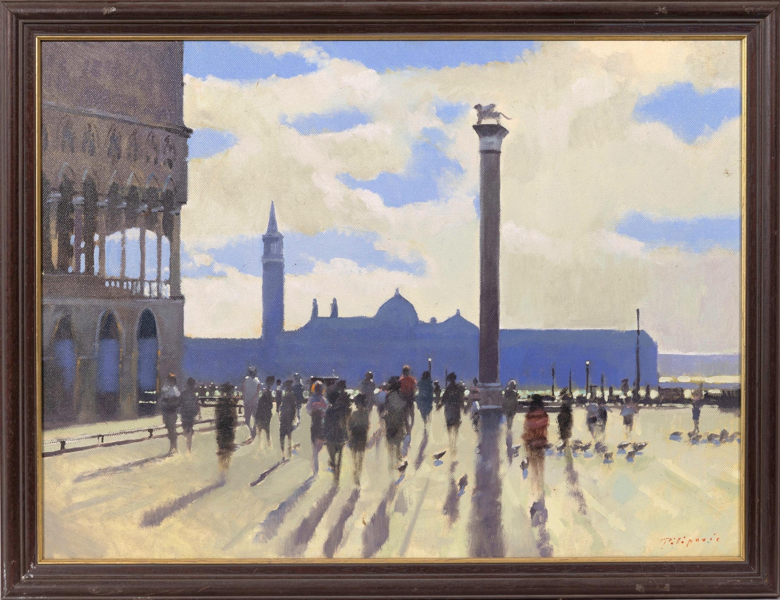 Zlatan Pilipovic Landscape Painting - Venice - Impressionist Oil on Canvas Italian Square Dappled Light Painting