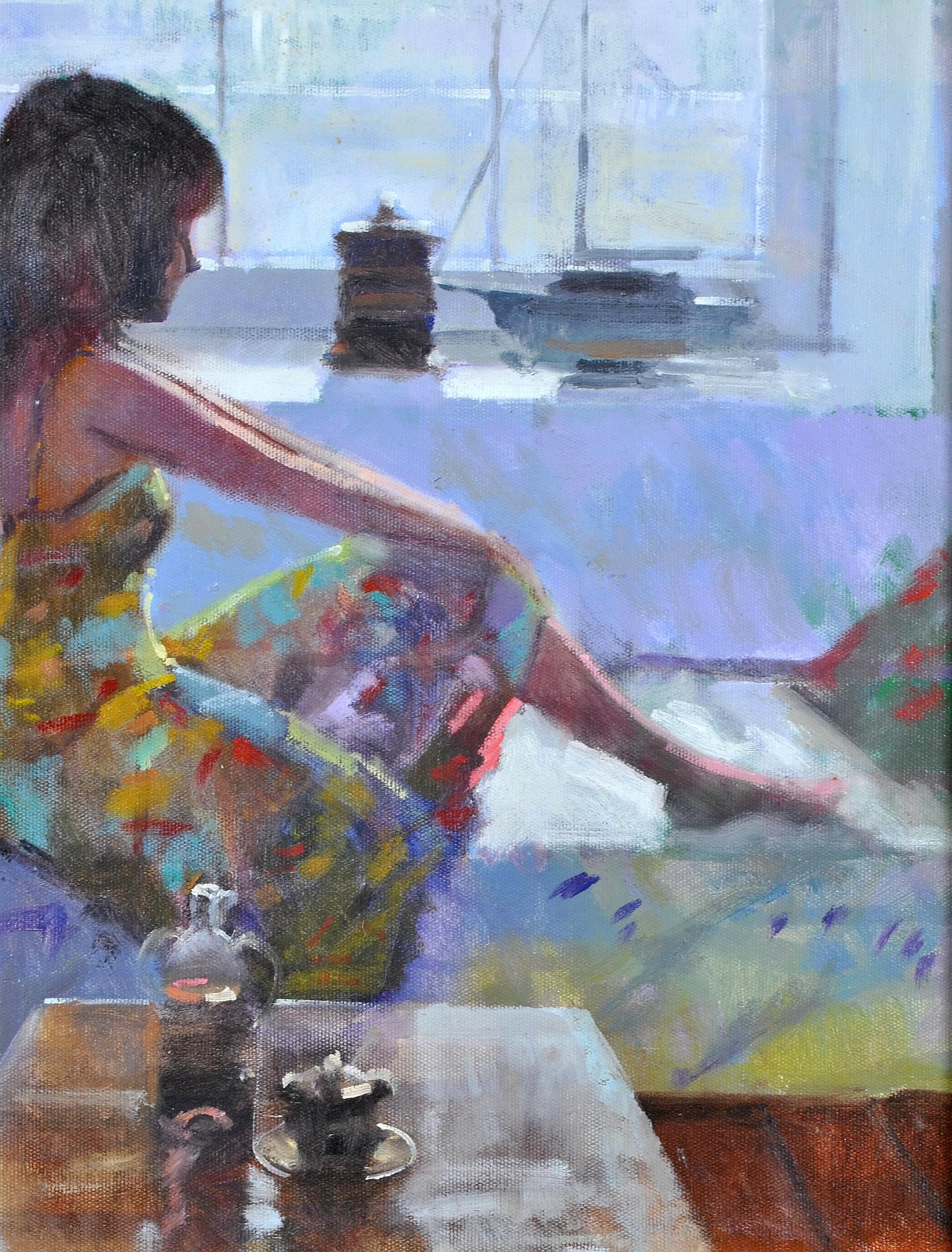 Jeune femme sur une chaise longue - Peinture à l'huile impressionniste d'intérieur - Portrait 2