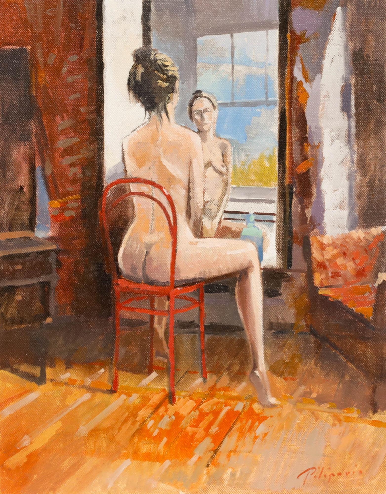 Zlatan Pilipovic (n.1958) - Óleo contemporáneo, Mujer en el espejo en venta 1