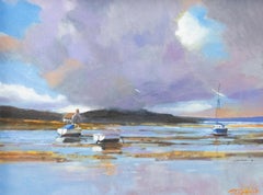 Zlatan Pilipovic (né en 1958) - Huile contemporaine encadrée, Bateaux dans un estuaire