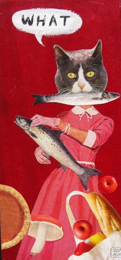 "WHAT (Domestic Cat)" Mixed media collage