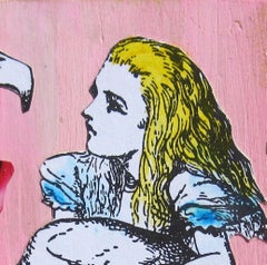 "Alicia con el Flamenco", Collage sobre madera, Alicia en el País de las Maravillas