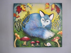 "Blue Fox" - Contemporary Surrealist Animal Portrait, Oil Painting on Canvas