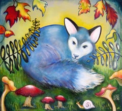 "Blue Fox" - Contemporary Surrealist Animal Portrait, Oil Painting on Canvas