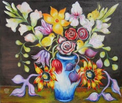 "Bouquet with Yellow Birds" Oil Painting
